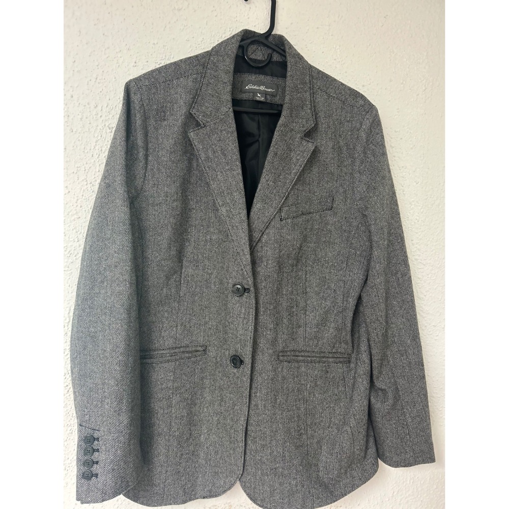 Eddie Bauer Grey Herringbone Wool Blend Blazer Jacket Size 12P